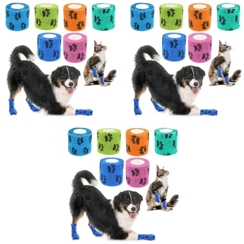 Qpets® 18PCS Dog Bandages for Walk Self-Adhesive Pet with Cute Paw Print Design Waterproof Non-Woven Cat Injury Recovery Wrap Lick-Proof Breathable 7.5x5.4cm Total Length 4.5M Qpets® 18PCS Dog Bandages for Walk Self-Adhesive Pet with Cute Paw Print Design Waterproof Non-Woven Cat Injury Recovery Wrap Lick-Proof Breathable 7.5x5.4cm Total Length 4.5M